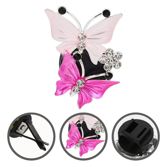 WHAMVOX  2 Pcs Car Air Vent Clips Decoration Accessories Rhinestone Butterfly Women's Pink