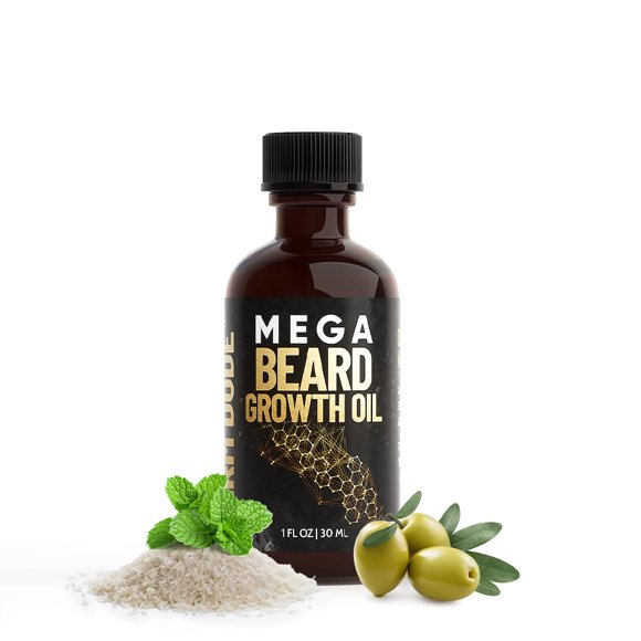 Aceite para el crecimiento de barba Derm Dude Mega con aceite de jojoba Aceite de menta japonesa Aceite de ricino Aceite de aguacate y más. Promueve el crecimiento natural y saludable del vello facial