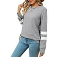 thumbnail image 2 of SHIBEVER Fall Tops for Women Long Sleeve Shirts Casual V-neck Tunic Top Basic T Shirts Tees Striped Blouse Light Gray XL, 2 of 6