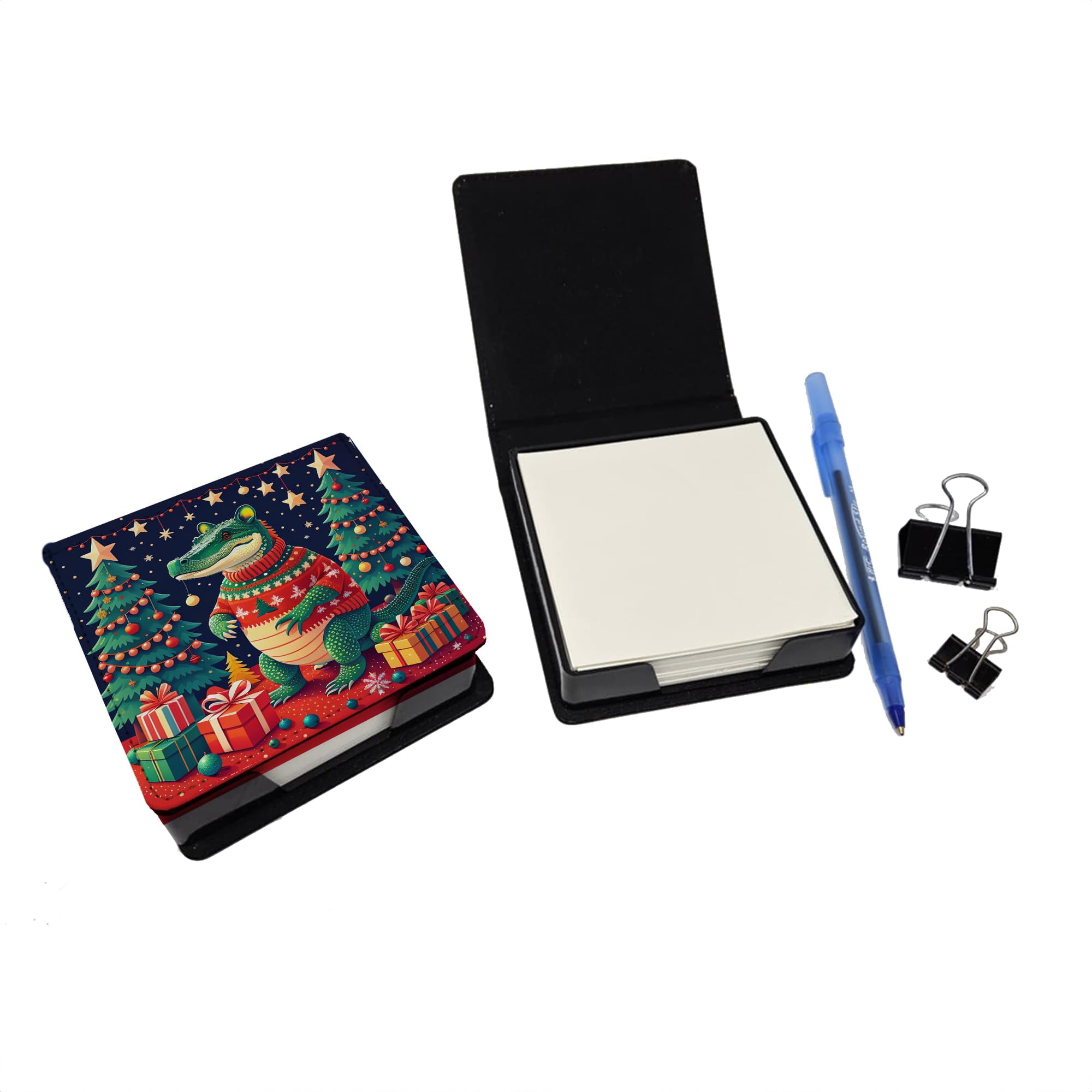 Caroline's Treasures Alligator Christmas PU Leather Note Paper Holder with Artist-Designed Cover, Desk Accessory, Office Gift