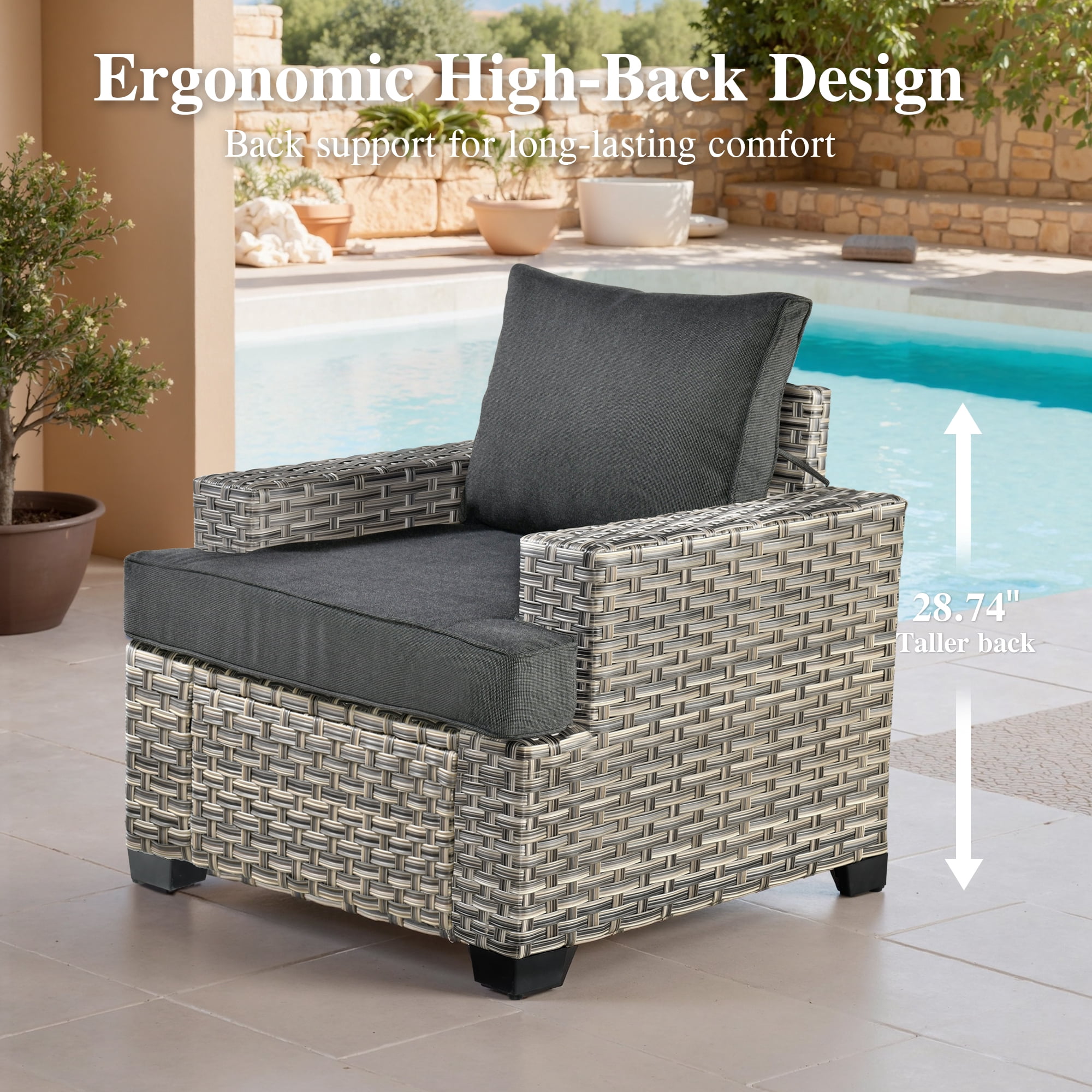 Ovios 8-Piece Outdoor Patio Furniture Set with Solar-Powered Lighted Coffee Table All-Weather Wicker Conversation Seating with Ottomans, Black