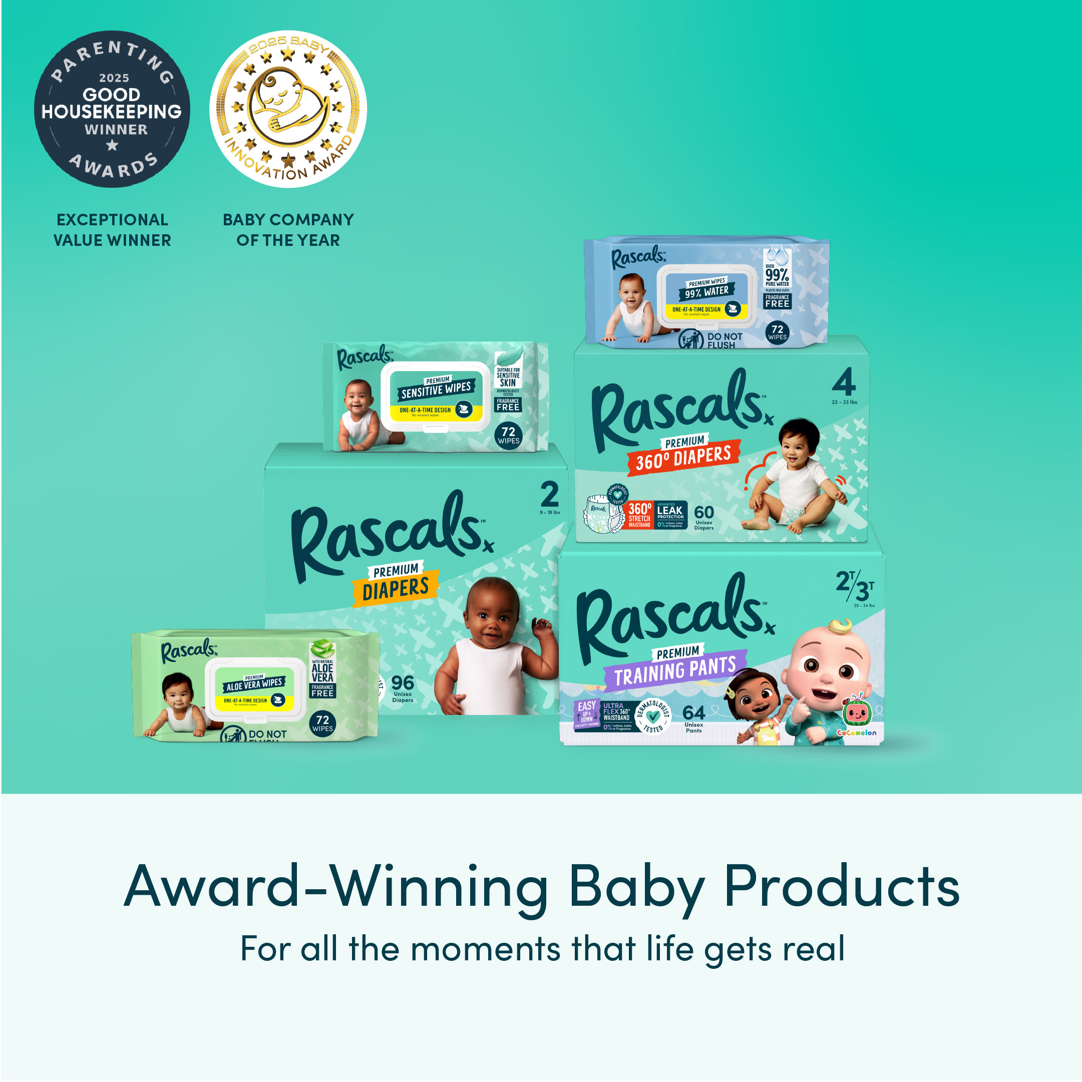 Pañales premium Rascals para recién nacido, absorbentes, Talla Recién Nacido, 96 piezas 7