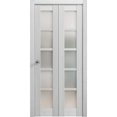 thumbnail image 1 of Sliding Closet Bi-fold Doors 64 x 80 inches | Quadro 4002 Light Grey Oak with Frosted Glass | Sturdy Tracks Moldings Trims Hardware Set | Wood Solid Bedroom Wardrobe Doors, 1 of 5