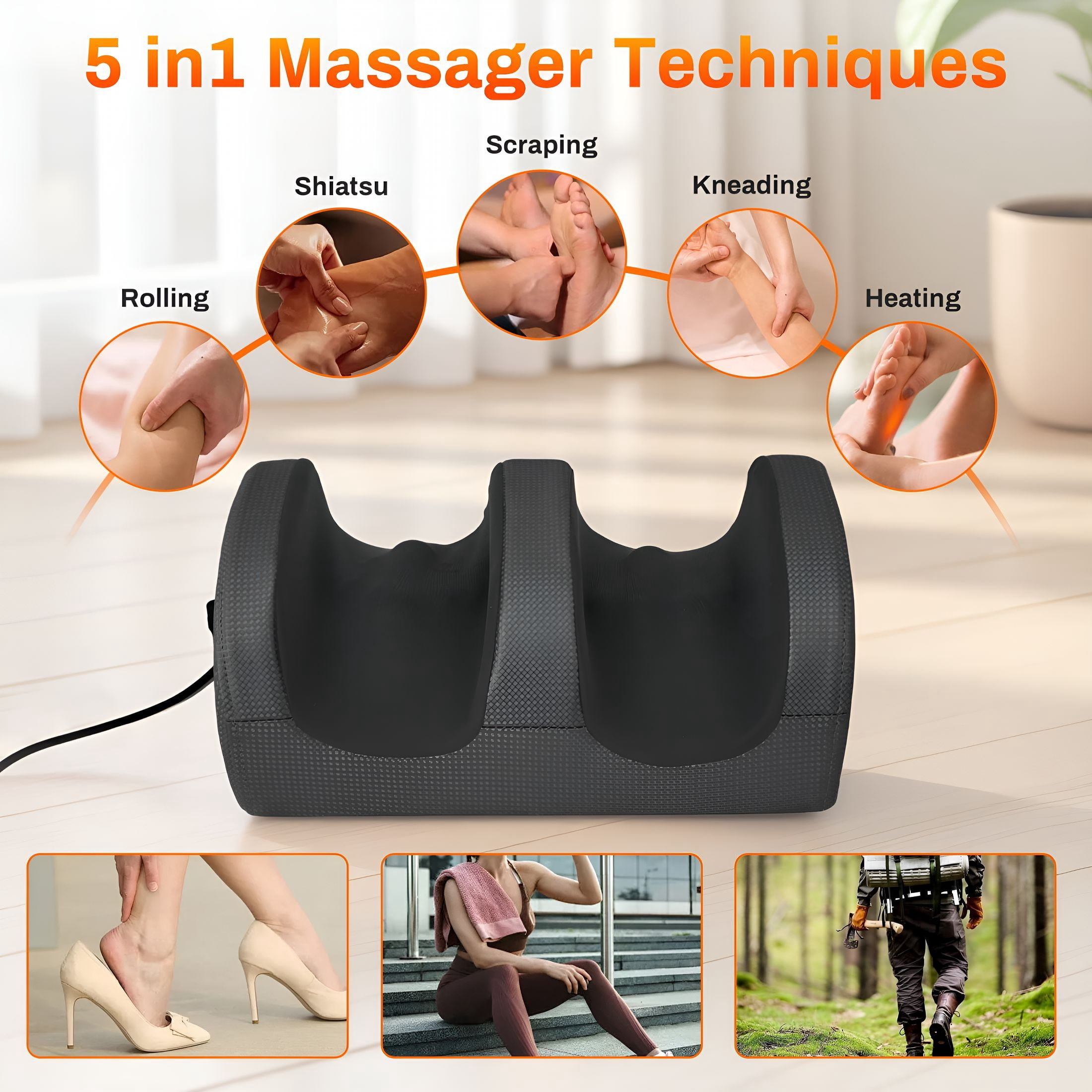 XIRQI Foot Massager,Shiatsu and Foot Massage Machine,Calf Deep Tissue Massage Machine with Heat,Calf Massager Leg Massager with Massage Roller,Gifts for Mom&Dad,Black