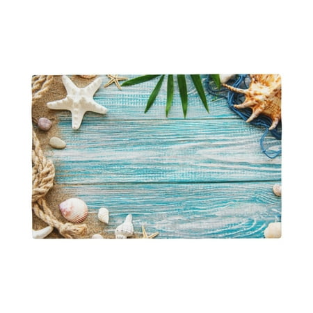 

Table Placemats Set of 6 - Seashells on Sand 12x18 In Faux Linen Double Heat Resistant Place Mats Cloth Indoor/Outdoor Placemats Washable Table Mats for Dining Kitchen Party