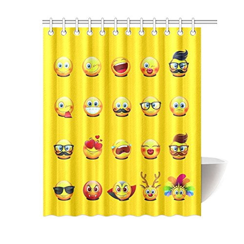 ARTJIA Cute Smiley Emojis Shower Curtain, Yellow Emoticons Face