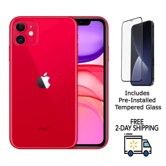 Refurbished Apple iPhone 11 A2111 (Fully Unlocked) 128GB Red (Grade C) w/ Pre-Installed Tempered Glass