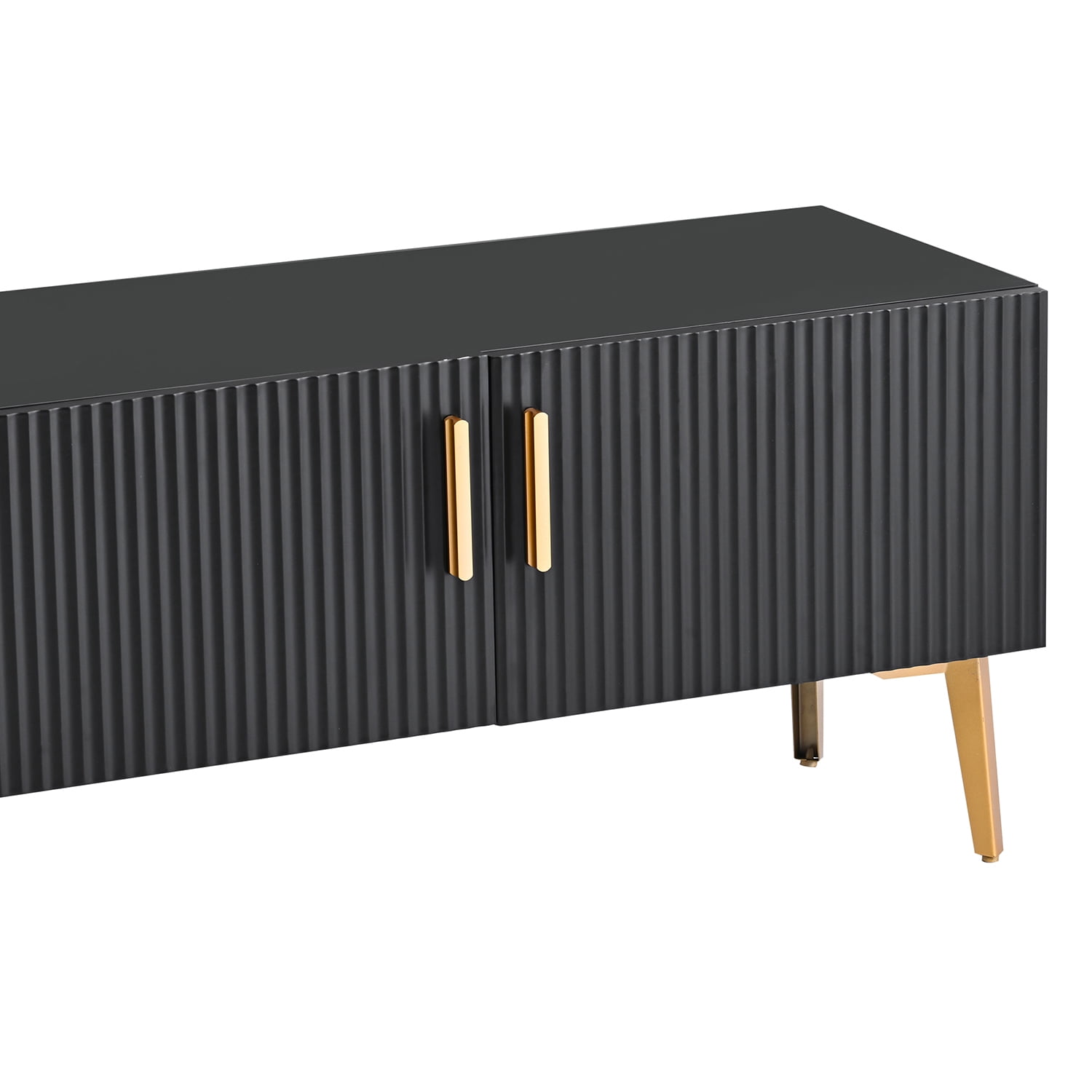 Kadyn Modern Entertainment Center, MDF TV Stand with 5 Champagne legs, Entertainment Center TV Console for TV up to 77", Black