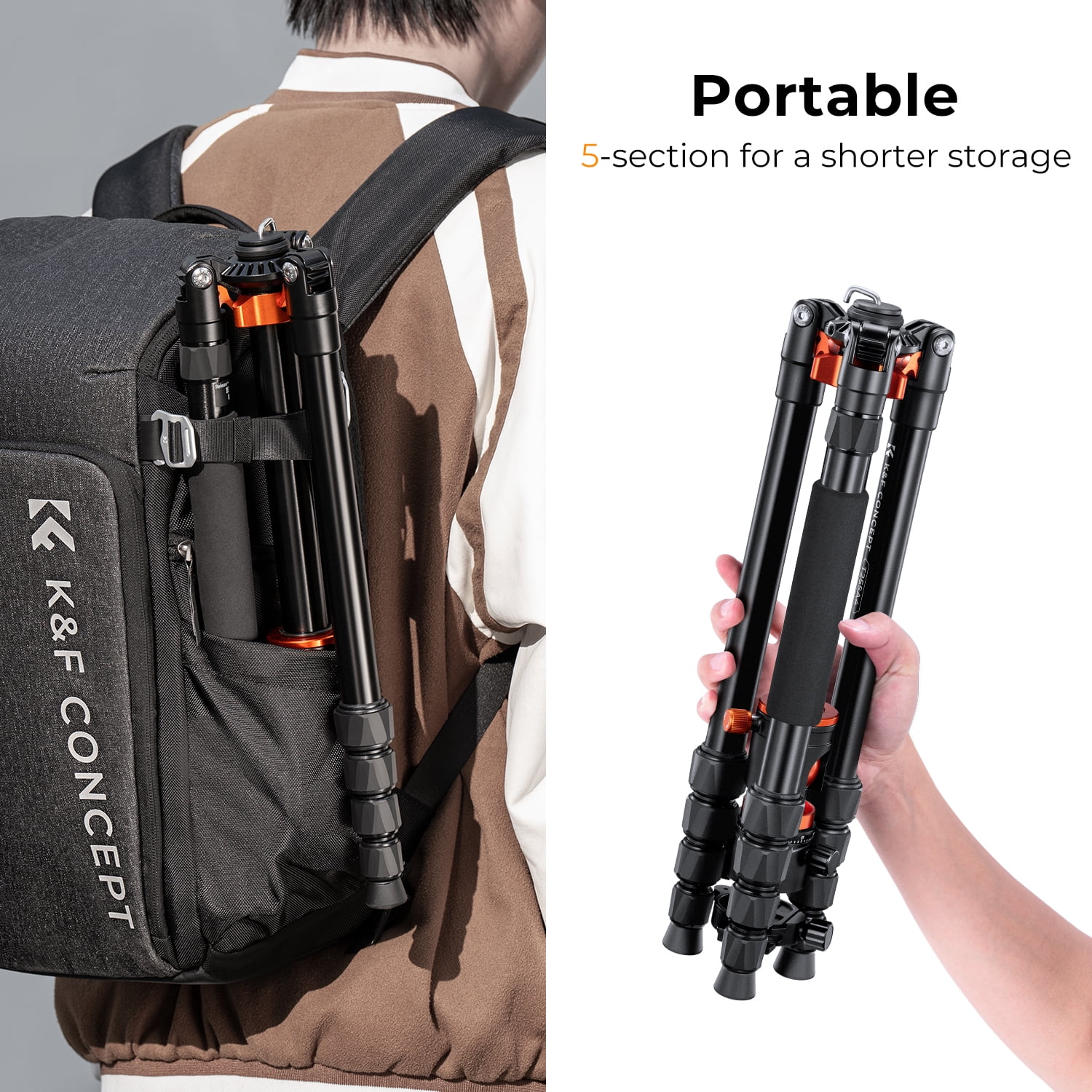 K&F Concept 67"/1.7m Aluminum Video Camera Tripod, Transverse Center Column 35lbs/16KG Load Capacity Portable Monopod with 36mm Ball Head Quick Release Plate