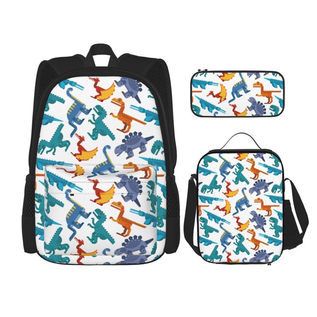 Fotbe Block Dinosaur Set Escolar 3 en 1 para Niños - Mochila Duradera con Lonchera Aislante y Estuche para Lápices - Mochila Escolar para Niños y Niñas