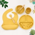 thumbnail image 1 of Vajilla de silicona para bebé, complemento alimenticio, cuenco, cuchara, tenedor, taza de agua, compartimento para babero, plato redondo, 1 of 6