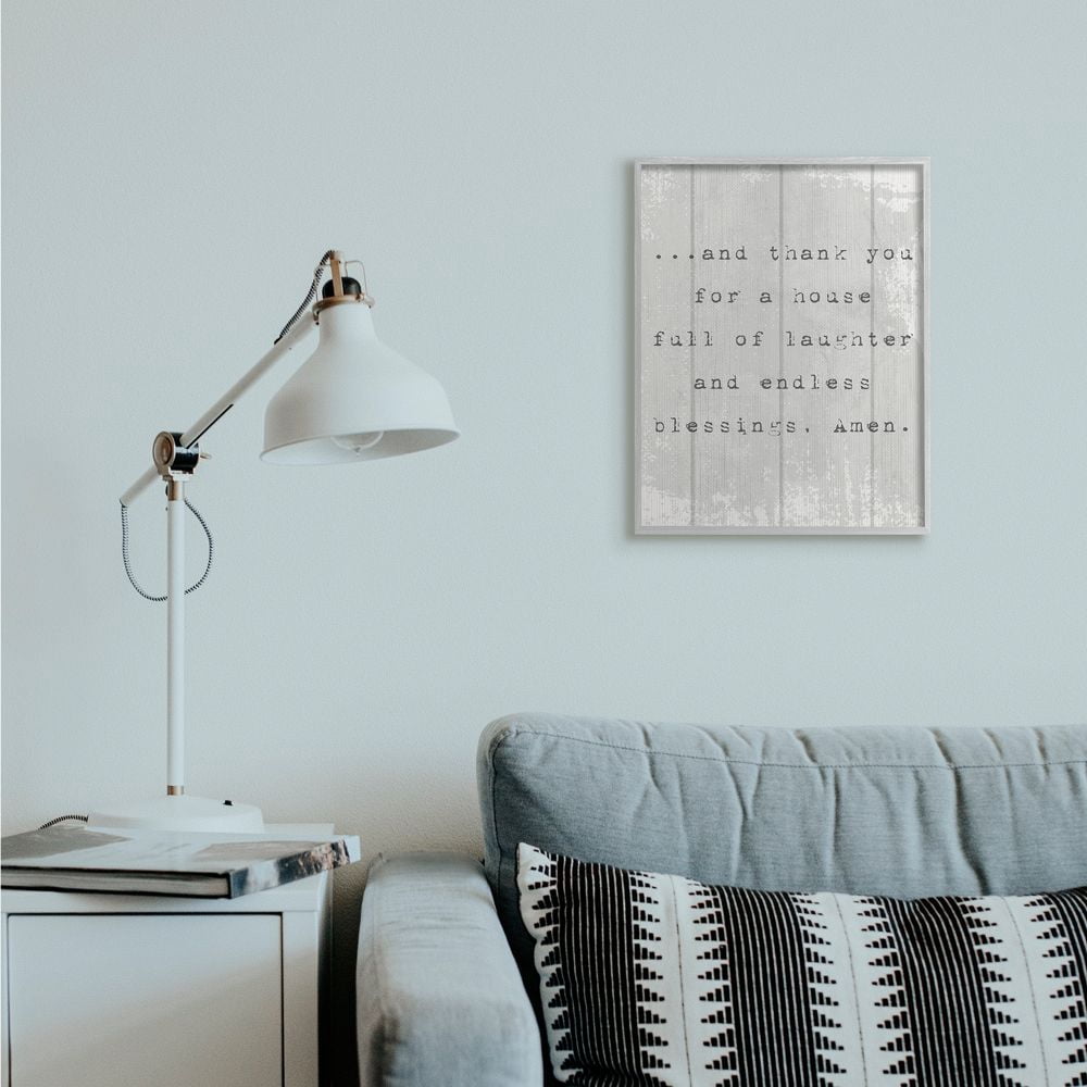 Stupell Industries House Full of Laughter Prayer Spiritual Phrase Framed Wall Art Design by Daphne Polselli, 16" x 20", Gray Framed