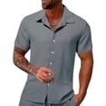 thumbnail image 4 of Bovxnpu Men's Clothing Set 2 Piece Outfits Short Sleeve Crew Neck Men's Casual Button Shirt Shorts Set, 4 of 5