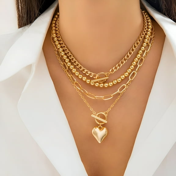 DESIGNICE Gold Layered Necklaces for Women Chunky Gold Necklace Herringbone Paperclip Chain Necklace Dainty Cuban Stacking Coin Heart Star Cross Pendant T Bar Necklace Gold Jewelry Gifts