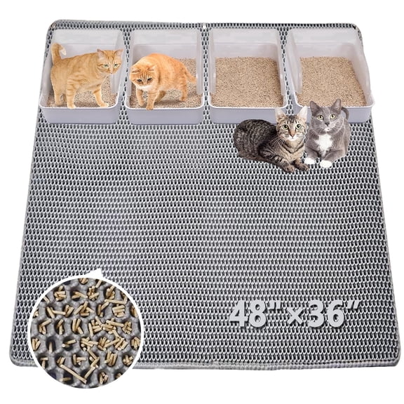 ZALALOVA Cat Litter Mat Extra Large XL 48" x 36" Trapping Mat for Cat Litter Box Matt for Floor-2 Layer Rug for Pet Kitty Box-Waterproof Urine Proof,Non-Slip (Grey)