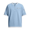 thumbnail image 5 of Domuza 2026 Men's Casual Fashion Up Collar Contrasting Zipper Shirts Short Sleeve Waffle Shirt Half-Zip Slim Fit Top Pullover Sky Blue 2XL, 5 of 5