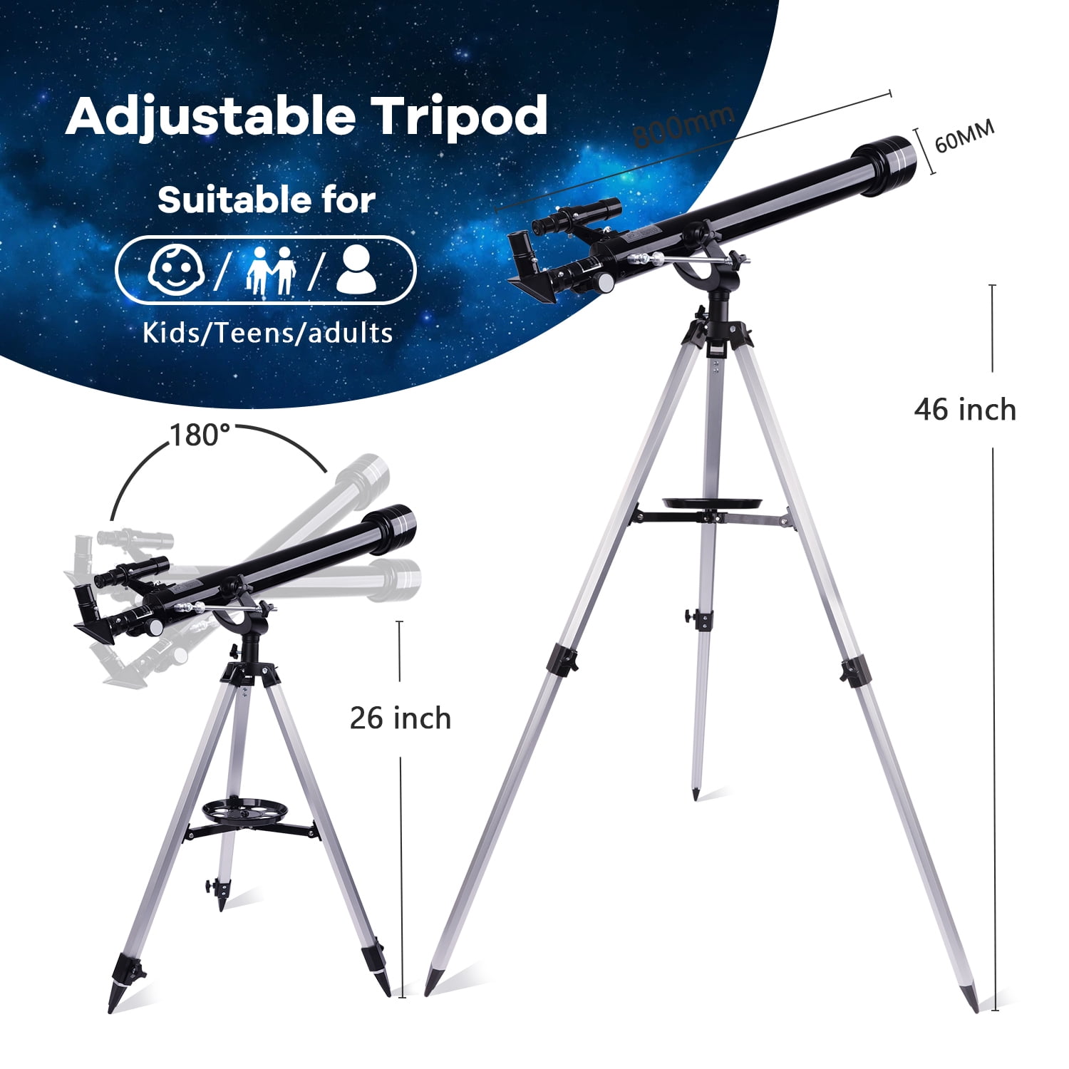 LAKWAR 800mm Telescope for Adults High Powered-600X Refracting Telescopes for Astronomy Beginners Adult-Astronomical Telescope for Planets Stars