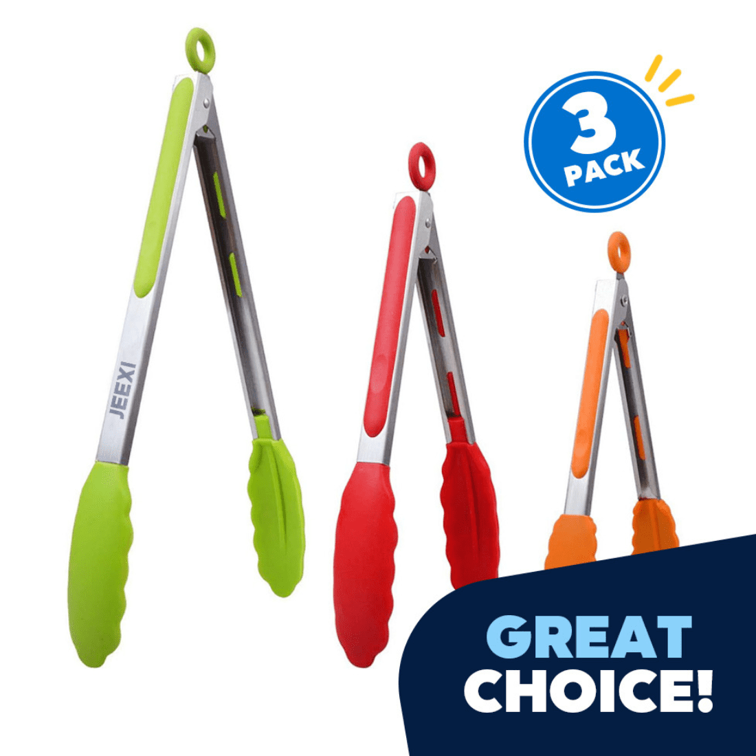 Colorful Kitchen Tongs for Cooking with Silicone Tips Stainless Steel