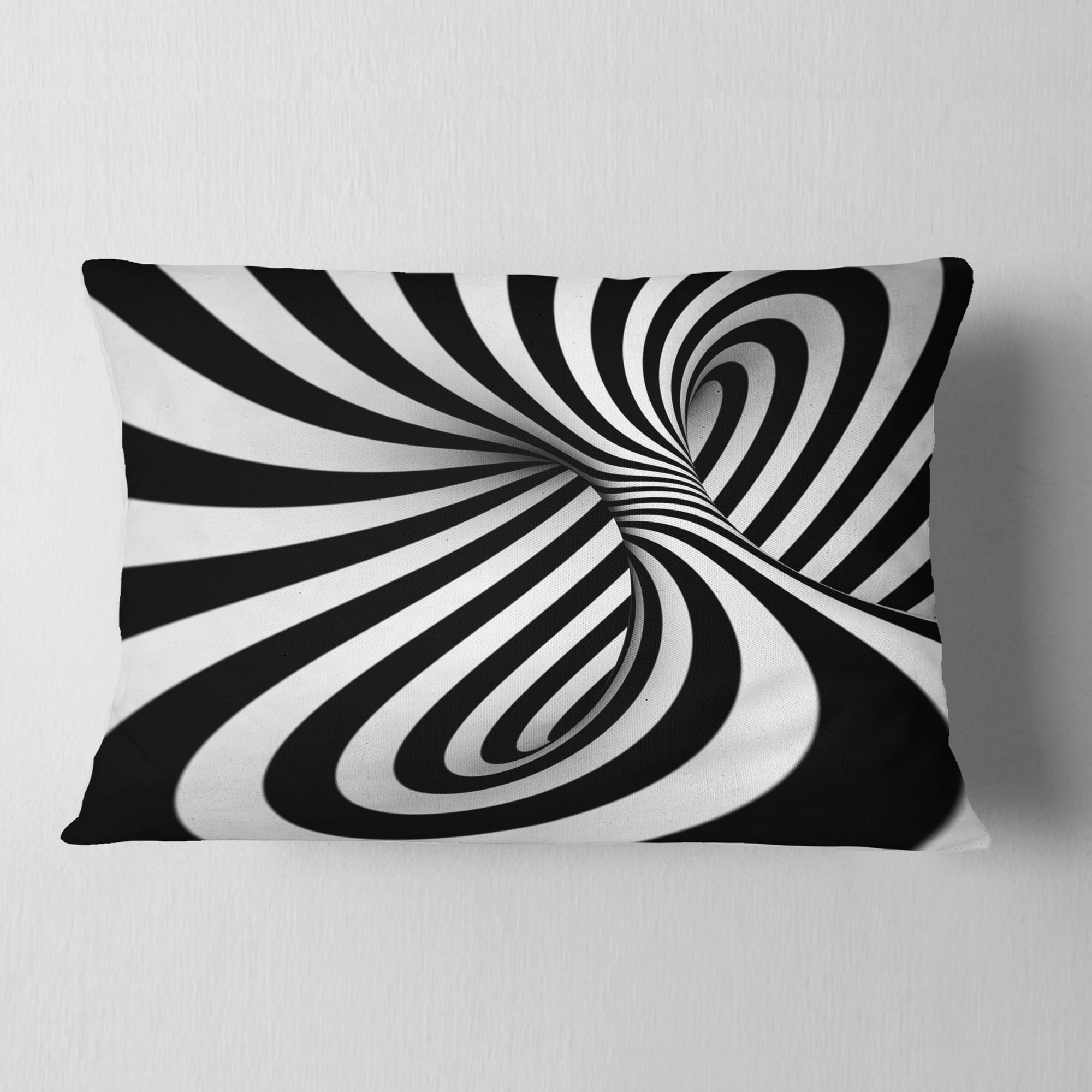 Designart Spiral Black n White - Contemporary Throw Pillow - 12x20