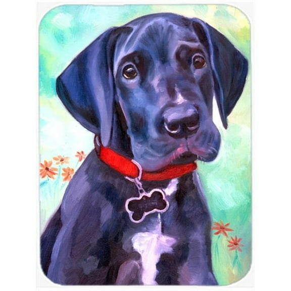 Great Dane Natural Ears Black Pup Glass Cutting Board- Large