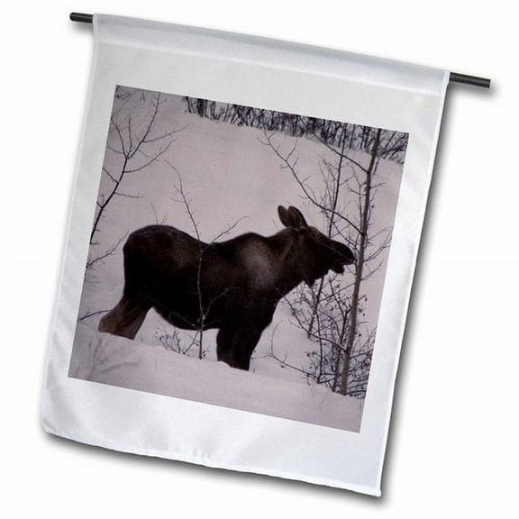 3dRose, Moose Cow and Calf Eating Winter Branches in the Snowy Field 3, 18 x 27 inch Garden Flag