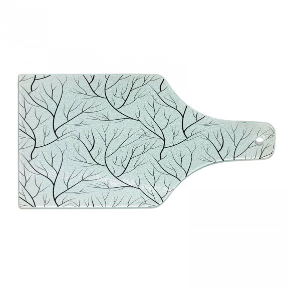 Winter Cutting Board, Winter Tree Without Leaves Nature Theme Delicate Branches Pattern Japanese Style, Tempered Glass Cutting and Serving Board, Wine Bottle Shape, White Black, by Ambesonne