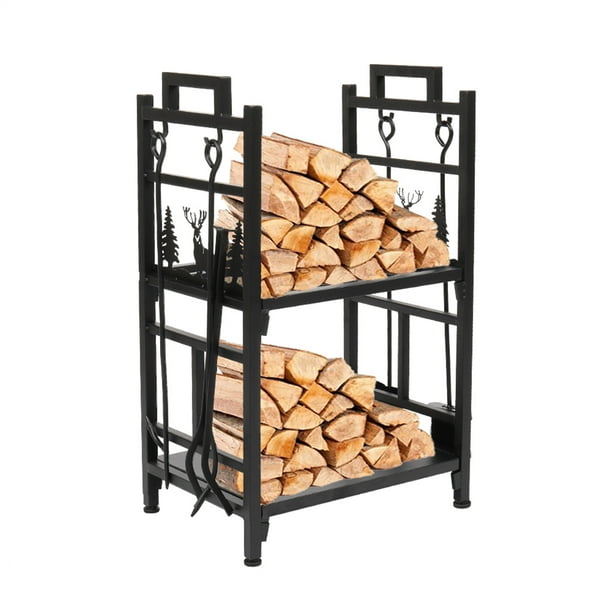Download Firewood Rack Double Layer Firewood Holder With Animal Pattern And Tool Fireplace Wood Storage Holder Indoor Outdoor Fire Wood Storage Iron Firewood Log Holder Walmart Com Walmart Com