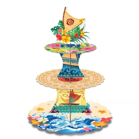 3 Tier Hawaiian Cupcake Stand,Cardboard Cupcake Stands, Tropical Birthday Party Decorations, Party Supplies Decors Boys Girls Baby Shower