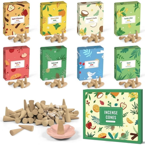 SCENTORINI Scented Incense Cone with Holder, Mixed Scents Cone Gift Set Variety Pack, 120 Cones