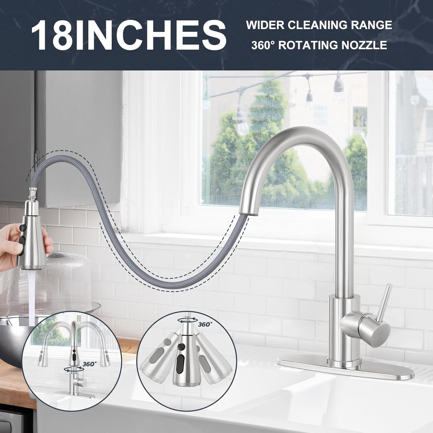 Zovajonia Modern Commercial Kitchen Faucet with Pull Down Sprayer Brushed Nickel, High Arc Single Handle Stainless Steel  Sink Faucet with Deck Plate