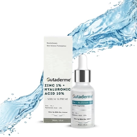 Gutaderme Zinc + Hyaluronic Acid Serum for Face | Anti-Aging & Hydrating Face Serum for All Skin | Fragrance Free | 30ml/f1 oz