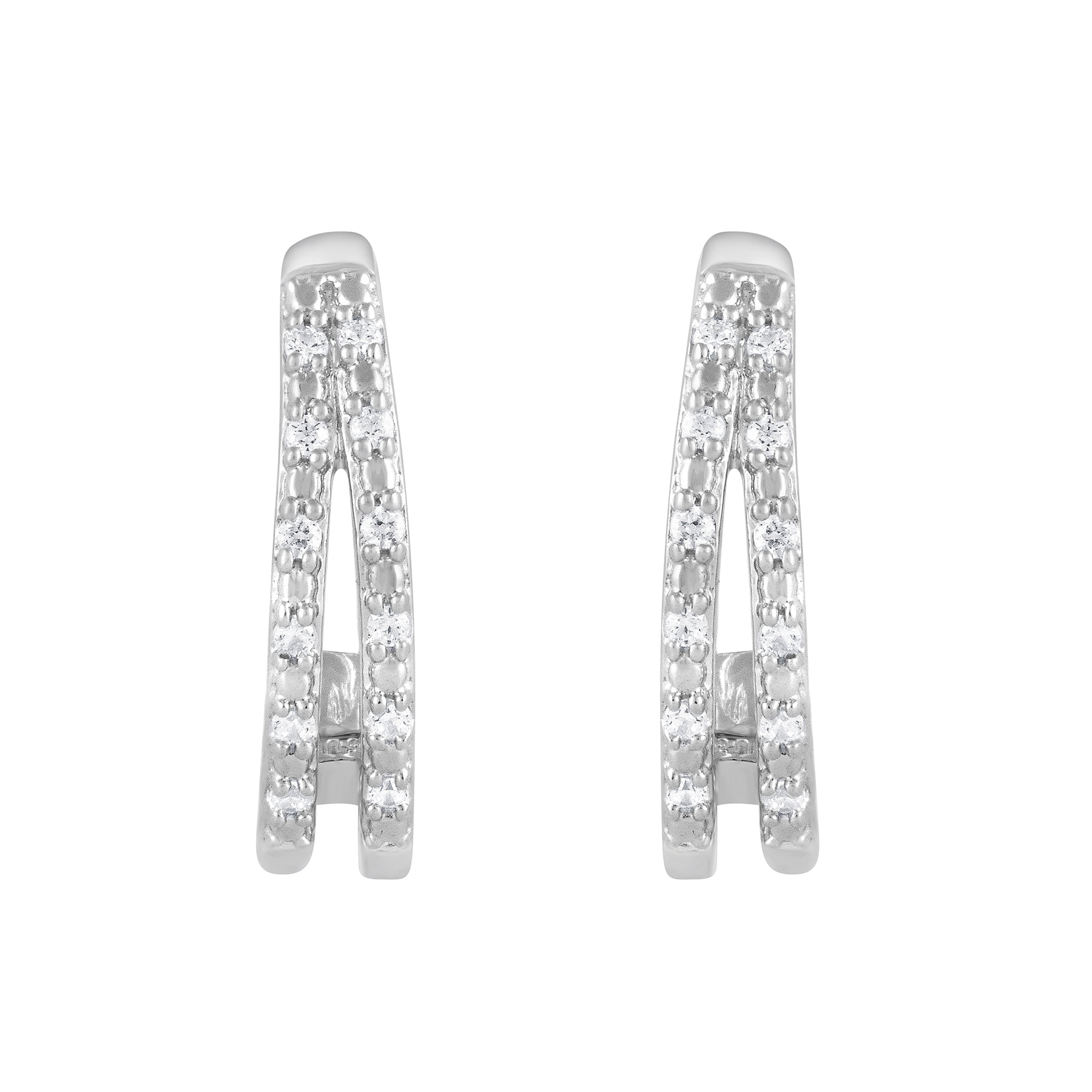 Brilliance Fine Jewelry 0.10 ct Diamond Women's Double Row Huggies Hoop Earrings in Sterling Silver, (I-J, I3)