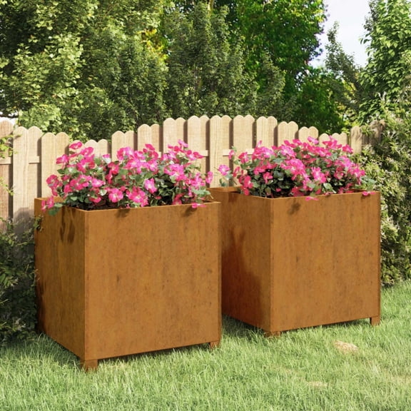 vidaXL Planter Set of 2 Rusty Corten Steel 19.3 x 18.5 x 19.7 in