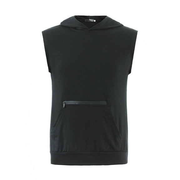 SWSMCLT Men's Hooded Shirts Fashion Active Fitted Top Workout Tank Top Sleeveless Tshirt Running Basic Soft Quick Dry Pocket Black X-Large