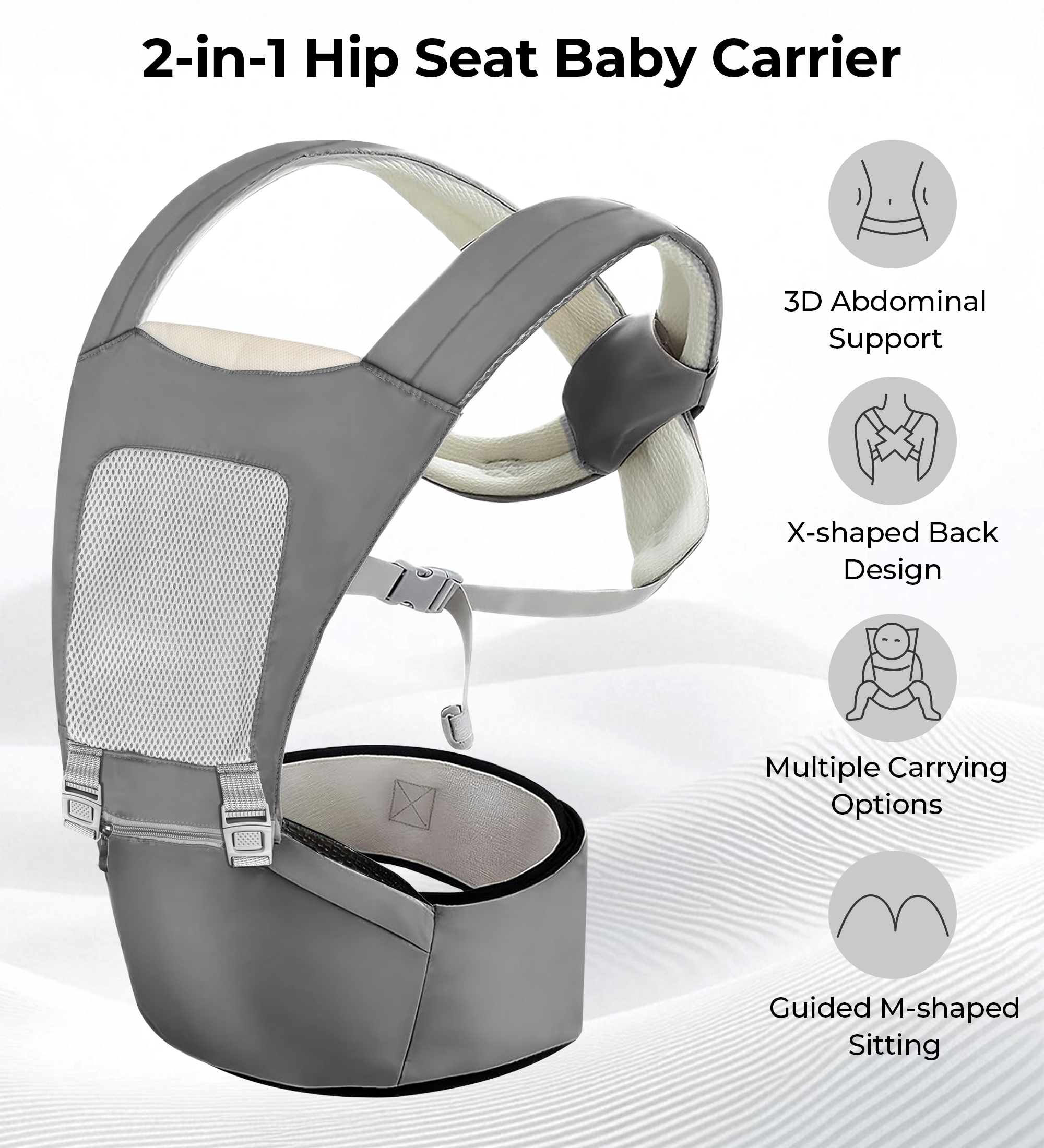 Rupoun Baby Carrier with Hip Seat, 4-Position, Breathable Mesh photo 2