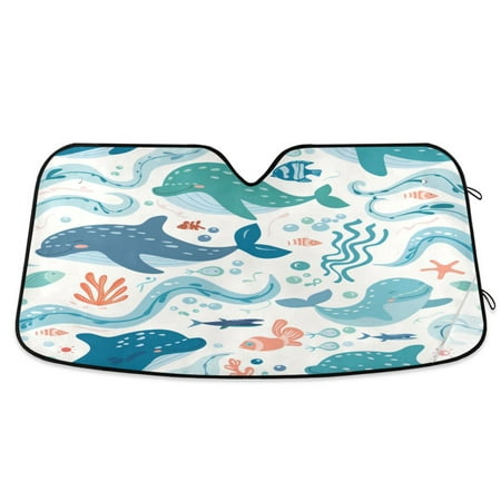 Car Sun Visor 57*31.5inch Windshield Sun Shield Car Sun Curtain Car Sun Shield Car Sun Insulation Suitable For Most Vehicles Cute Whale