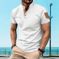 thumbnail image 1 of pstuiky camisetas de hombre, Blusa informal de color liso con botones y bolsillos, manga corta y cuello alto para hombre ropa de hombre xl, 1 of 9