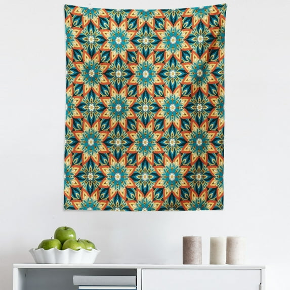 Ottoman Tapestry, Ornate Floral Pattern with Vintage Mandala Elements Traditional and Bohemian Design, Fabric Wall Hanging Decor for Bedroom Living Room Dorm, 5 Sizes, Multicolor, by Ambesonne