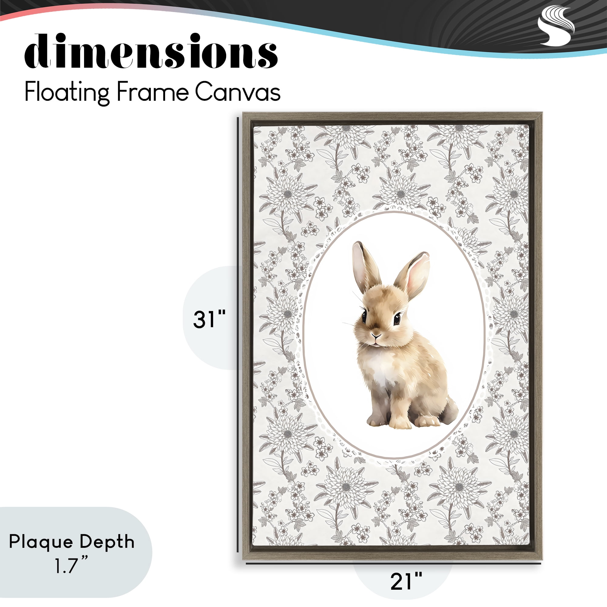 Stupell Industries Mauve Botanical Bunny Brown Framed Floater Canvas Wall Art, design by Ink Drop Loft