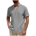 thumbnail image 3 of THDHVS Mens Summer Shirts,Men Solid Color Short Sleeve Mandarin Collar Shirt Half Button Placket Casual,T Shirts for Man Gray L, 3 of 7
