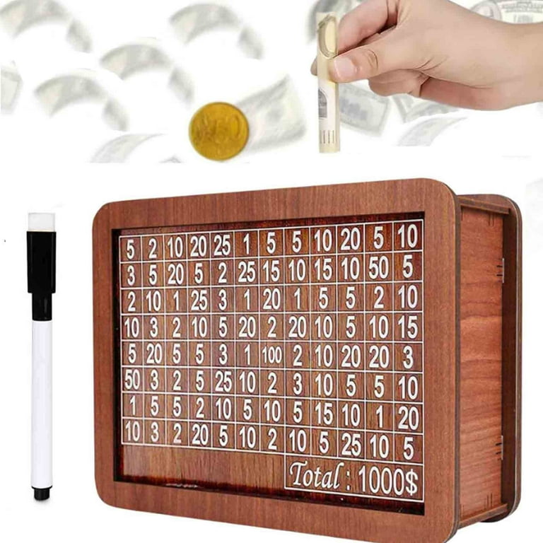 IMossad Cash Vault Wooden Savings Box, Wooden Cash Money Saving