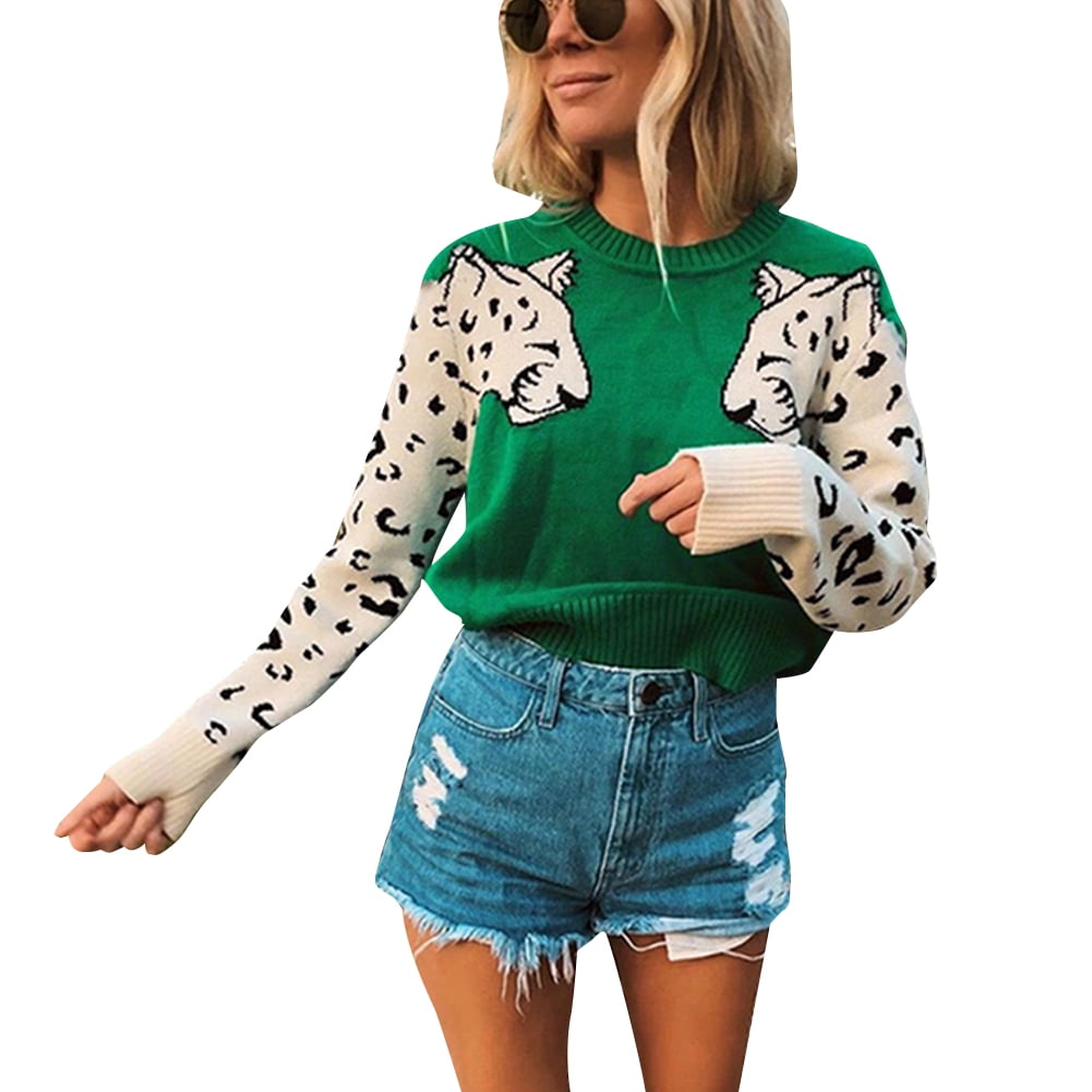 Black sweater with leopard collar new arrivals