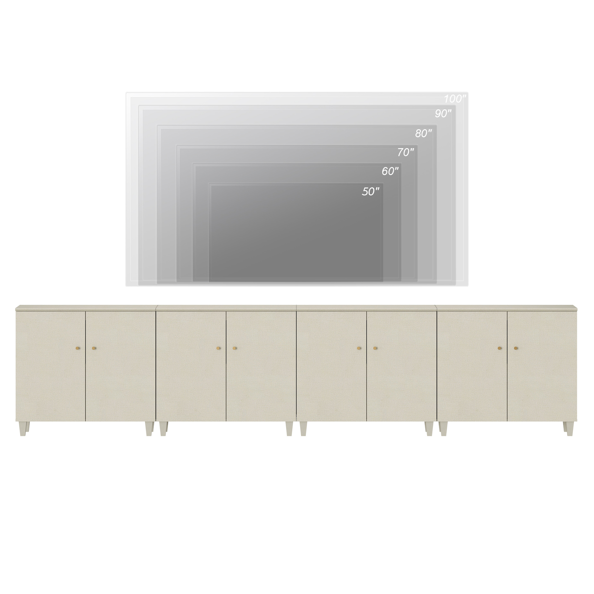 WAMPAT TV Stand Cabinets for 110+ Inch Flat Screen, 4-in-1 Modern Highboy Wooden Entertainment Center with 12 Compartments, Dark Beige