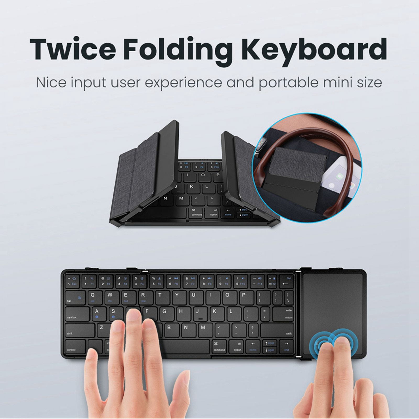 Foldable Bluetooth Keyboard Tri-Folding Wireless Keyboard with Touchpad Rechargeable Keyb C1915