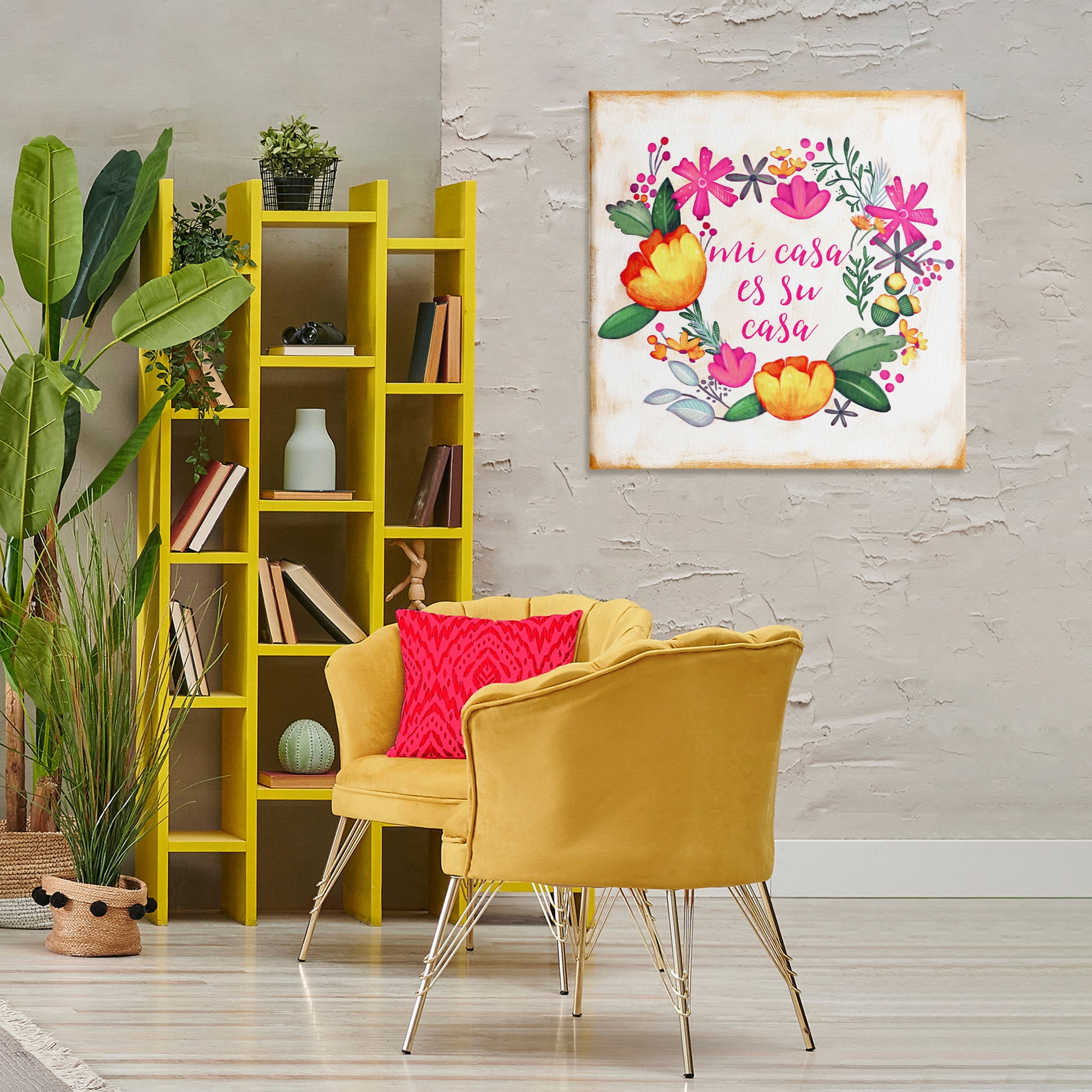Stupell Industries Mi Casa Es Su Casa Floral Inspirational Quotes & Sayings Painting Wrapped Canvas Art Print Wall Art, 30 x 30