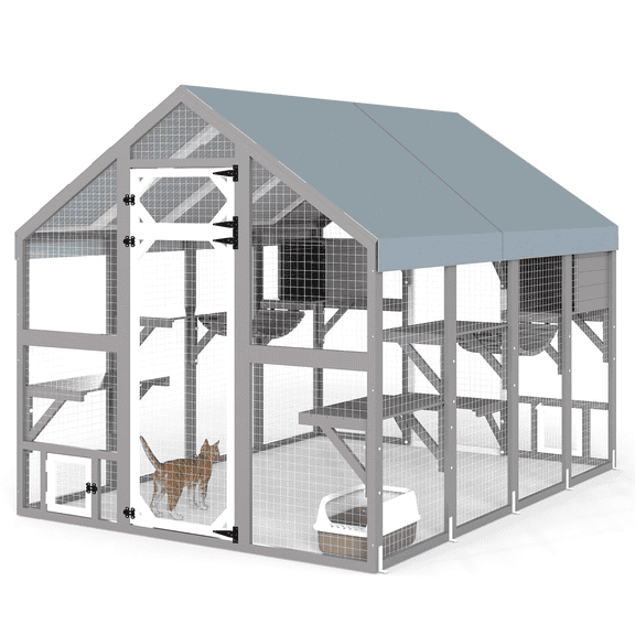 Petscosset 110" Large Catio Outdoor Cat Enclosure, Multi Cats Cat House Weatherproof, Small Animals House Outdoor for 6-8 Cats