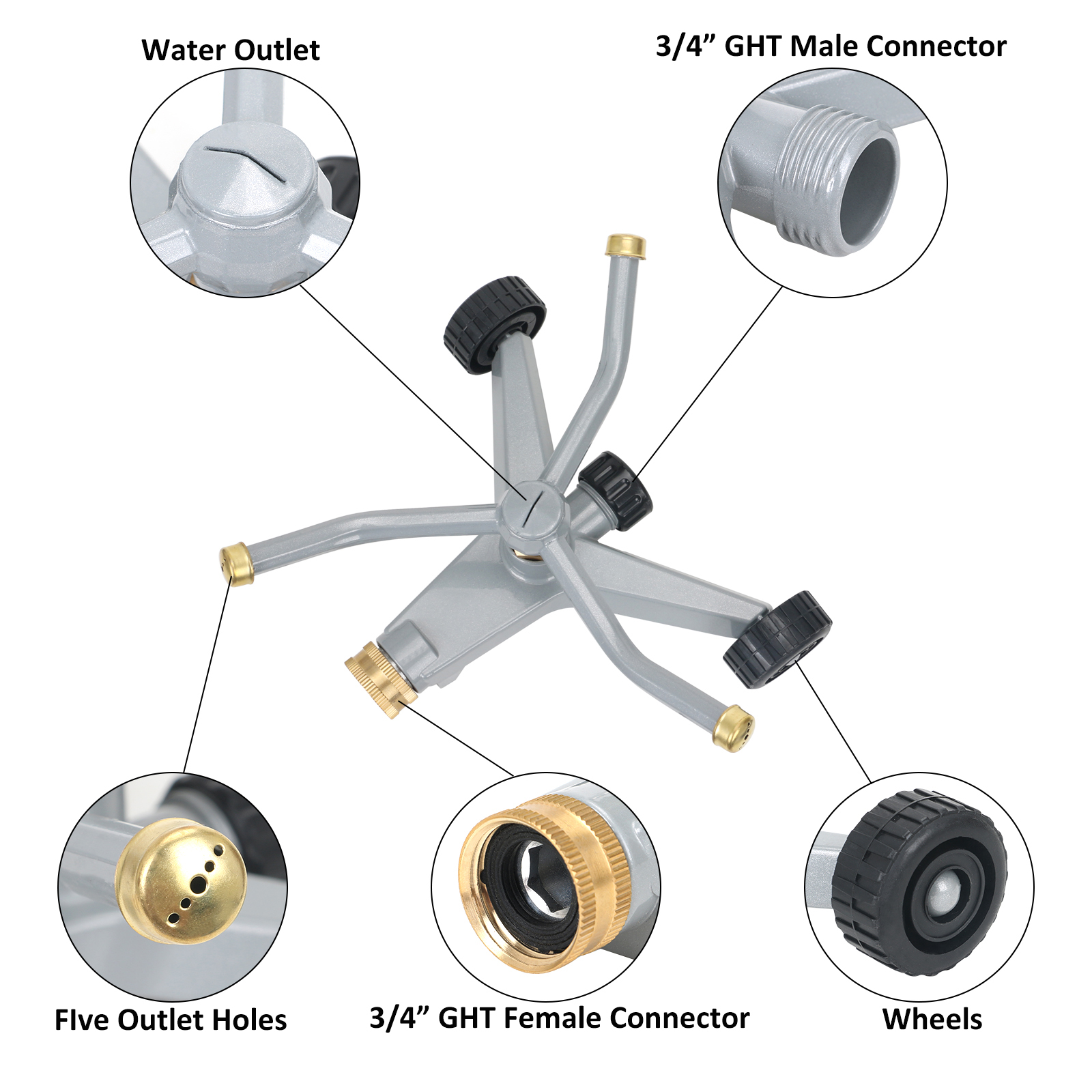 STYDDI Metal 3-Arm Rotating Lawn Sprinkler, 45 Ft Coverage photo 3