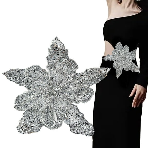 1Pcs Sliver Sequin Flower Applique 3D Handcrafted Sew on Embroidered Patches DIY Embroidered Lace Appliques for Decoration Cloth Accessories Wedding Dress Headwear