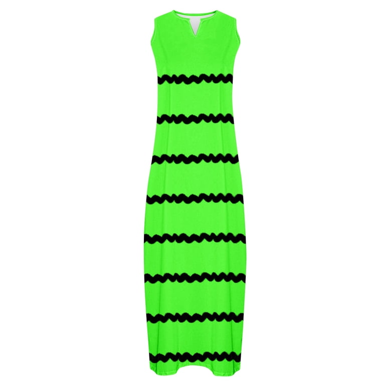 Striped Tank Dress for Women Summer Casual Beach Sleeveless V Neck Maxi  Long Dress with 2 Pockets Sundress (Small, Mint Green) - Walmart.com