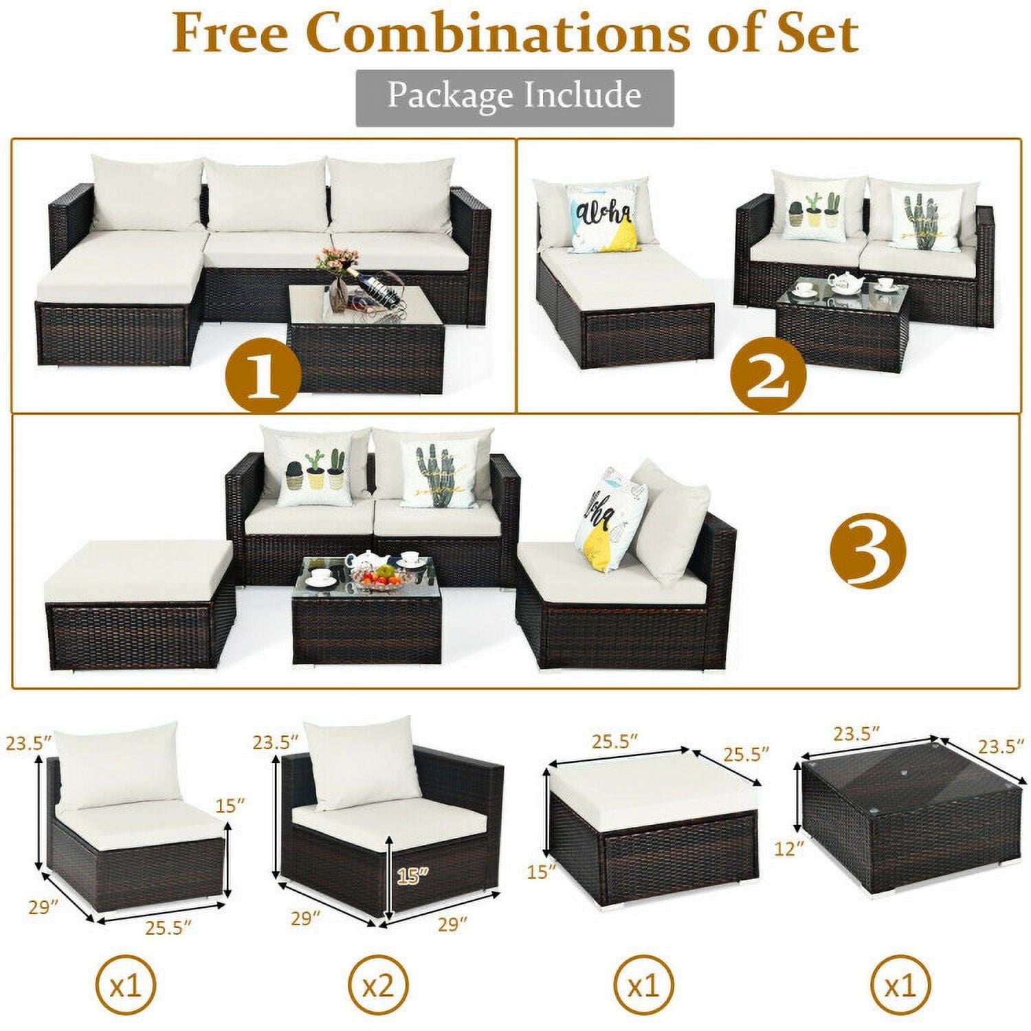 Aimee Lii 5 Pieces Patio Rattan Sectional Furniture Set with Cushions and Coffee Table, Outdoor Deck Furniture, Off White Aimee Lii 5 Pieces Patio Rattan Sectional Furniture Set with Cushions and Coffee Table, Outdoor Deck Furniture, Off White